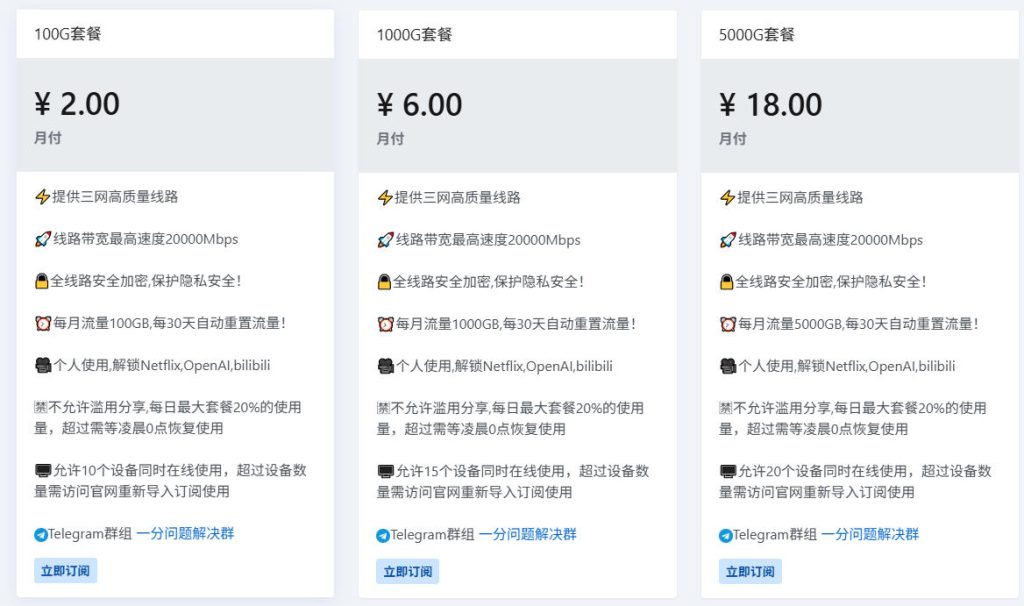 月付套餐