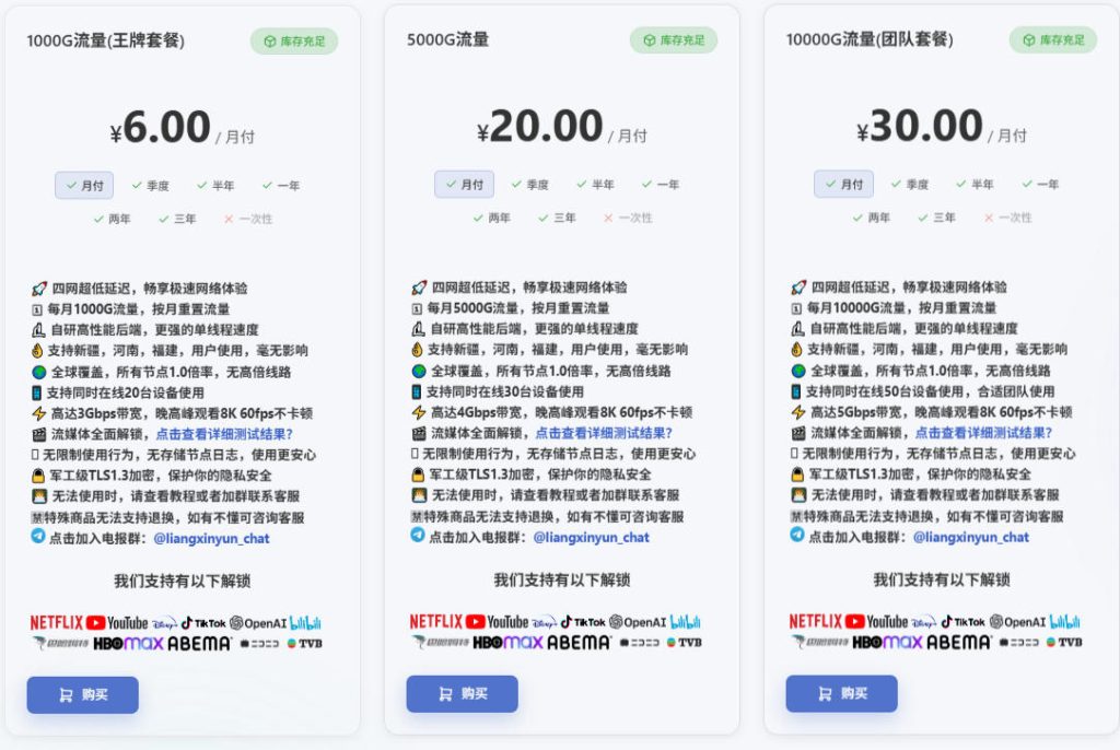 良心云机场按月付费套餐